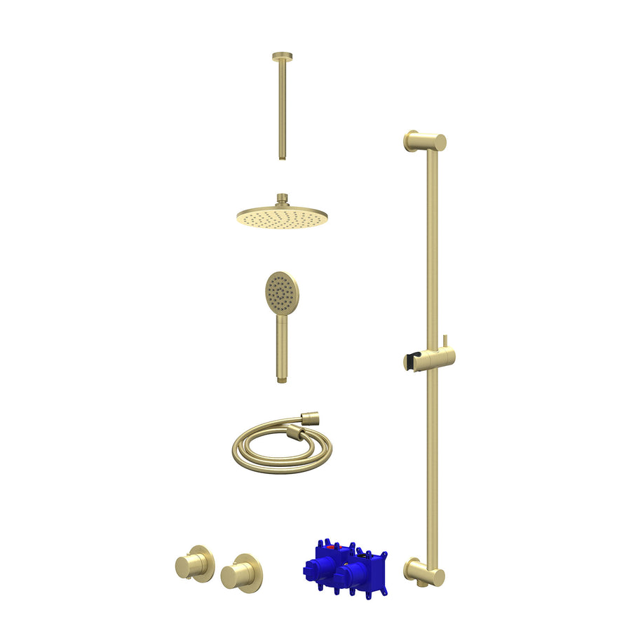 IVY Regendoucheset inbouwthermostaatkraan met 2-weg stop-omstel symmetry, 30cm plafondbuis, R20cmME, glijstang met uitlaat, doucheslang 150cm en satin spray handdouche – Gebr. mat 