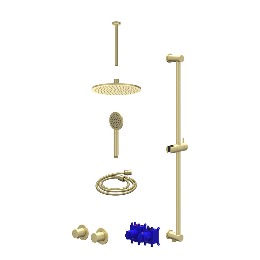 IVY Regendoucheset inbouwthermostaatkraan met 2-weg stop-omstel symmetry, 30cm plafondbuis, R25cmME, glijstang met uitlaat, doucheslang 150cm en satin spray handdouche – Gebr. mat 