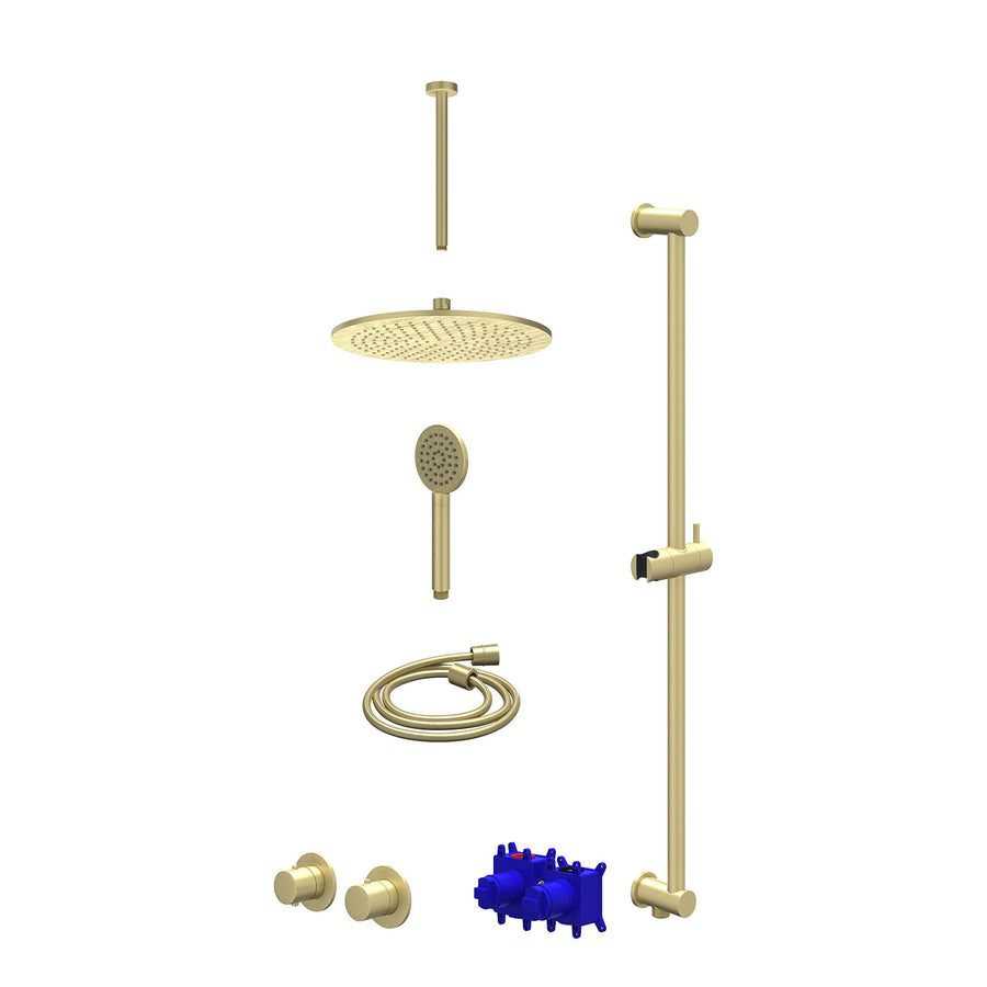 IVY Regendoucheset inbouwthermostaatkraan met 2-weg stop-omstel symmetry, 30cm plafondbuis, R30cmME, glijstang met uitlaat, doucheslang 150cm en satin spray handdouche – Gebr. mat 