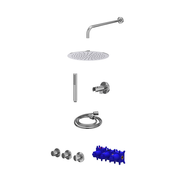 Regendoucheset inbouwthermostaatkraan met 2 vaste stopkranen symmetry, wandarm, R30cmSL, houder met uitlaat, doucheslang 150cm en staafmodel