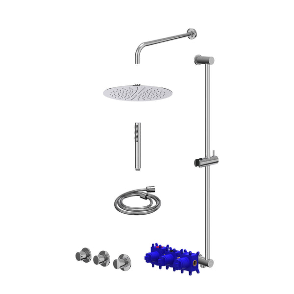 Regendoucheset inbouwthermostaatkraan met 2 vaste stopkranen symmetry, wandarm, R30cmSL, glijstang met uitlaat, doucheslang 150cm en staafmodel