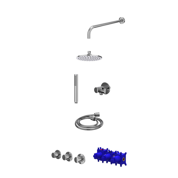 Regendoucheset inbouwthermostaatkraan met 2 vaste stopkranen symmetry, wandarm, R20cmME, verstelbare steun met geïnt. uitlaat, doucheslang 150cm en staafmodel