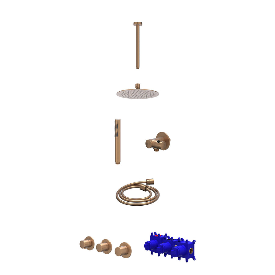 IVY Regendoucheset inbouwthermostaatkraan met 2 vaste stopkranen symmetry, plafondbuis 30cm, R20cmSL, verstelbare steun met geïnt. uitlaat, doucheslang 150cm en staafmodel – Gebr. 