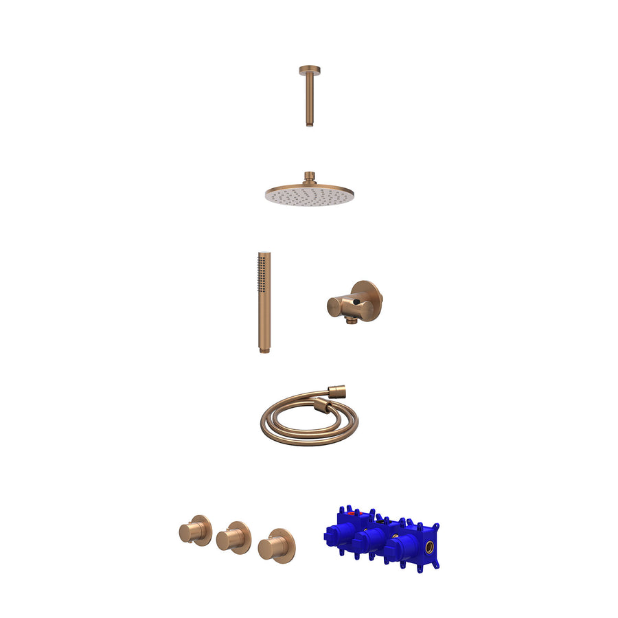 IVY Regendoucheset inbouwthermostaatkraan met 2 vaste stopkranen symmetry, plafondbuis 15cm, R20cmME, verstelbare steun met geïnt. uitlaat, doucheslang 150cm en staafmodel – Gebr. 