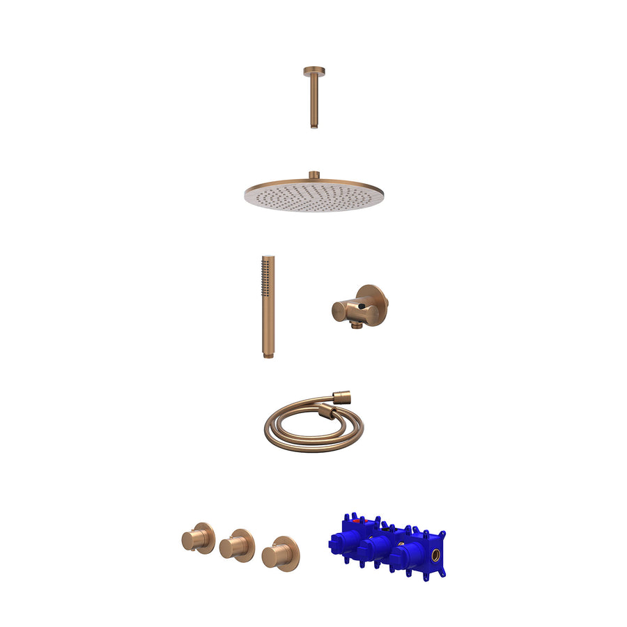 IVY Regendoucheset inbouwthermostaatkraan met 2 vaste stopkranen symmetry, plafondbuis 15cm, R30cmME, verstelbare steun met geïnt. uitlaat, doucheslang 150cm en staafmodel – Gebr. 