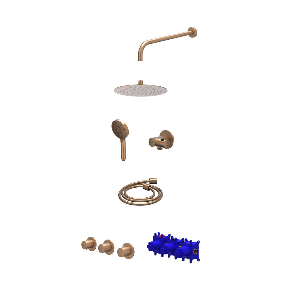 IVY Regendoucheset inbouwthermostaatkraan met 2 vaste stopkranen symmetry, wandarm, R25cmSL, verstelbare steun met geïnt. uitlaat, doucheslang 150cm en 3-standen handdouche – Gebr.