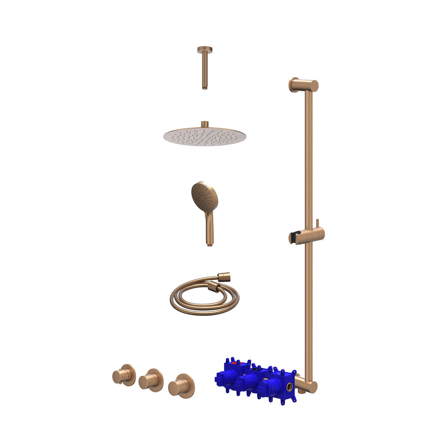 IVY Regendoucheset inbouwthermostaatkraan met 2 vaste stopkranen symmetry, plafondbuis 15cm, R25cmSL, glijstang met uitlaat, doucheslang 150cm en 3-standen handdouche – Gebr. mat k