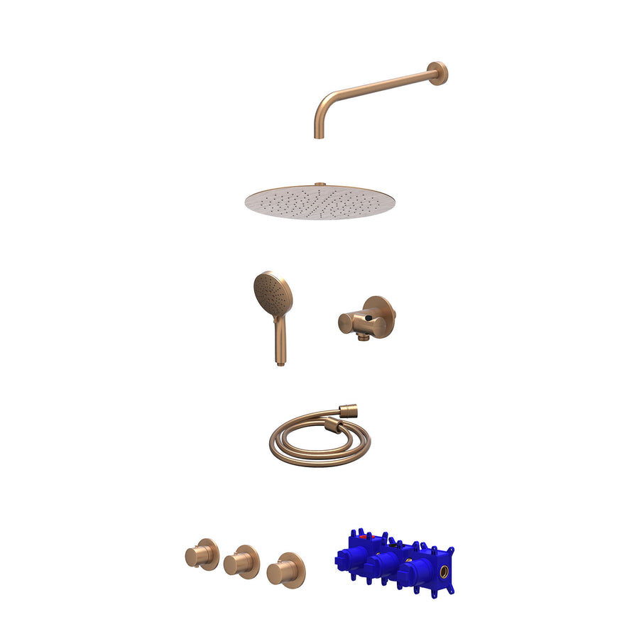 IVY Regendoucheset inbouwthermostaatkraan met 2 vaste stopkranen symmetry, wandarm, R30cmSL, verstelbare steun met geïnt. uitlaat, doucheslang 150cm en 3-standen handdouche – Gebr.