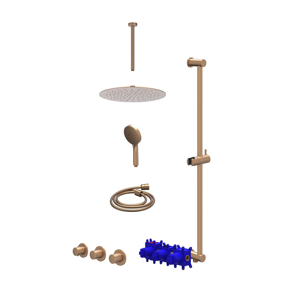 IVY Regendoucheset inbouwthermostaatkraan met 2 vaste stopkranen symmetry, plafondbuis 30cm, R30cmSL, glijstang met uitlaat, doucheslang 150cm en 3-standen handdouche – Gebr. mat k