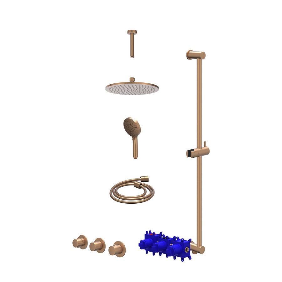 IVY Regendoucheset inbouwthermostaatkraan met 2 vaste stopkranen symmetry, plafondbuis 15cm, R25cmME, glijstang met uitlaat, doucheslang 150cm en 3-standen handdouche – Gebr. mat k