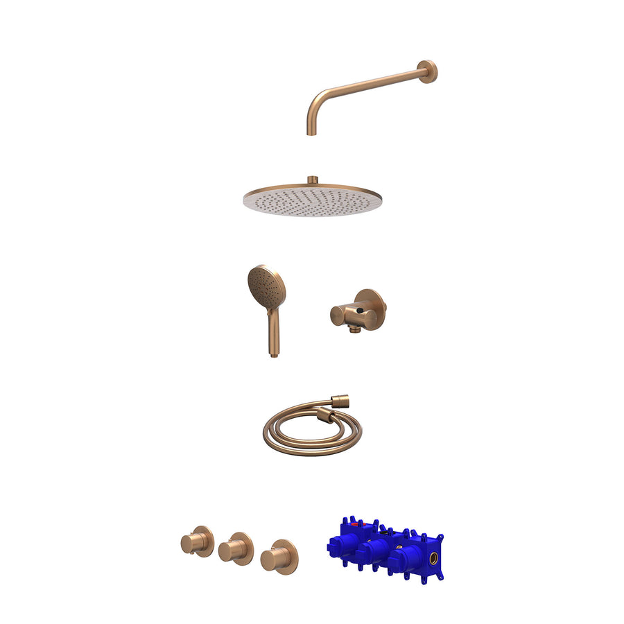 IVY Regendoucheset inbouwthermostaatkraan met 2 vaste stopkranen symmetry, wandarm, R30cmME, verstelbare steun met geïnt. uitlaat, doucheslang 150cm en 3-standen handdouche – Gebr.