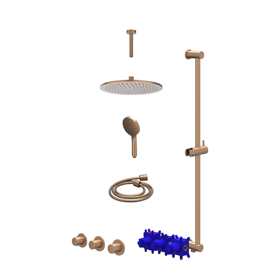 IVY Regendoucheset inbouwthermostaatkraan met 2 vaste stopkranen symmetry, plafondbuis 15cm, R30cmME, glijstang met uitlaat, doucheslang 150cm en 3-standen handdouche – Gebr. mat k