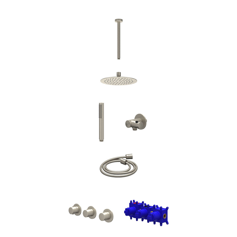 IVY Regendoucheset inbouwthermostaatkraan met 2 vaste stopkranen symmetry, plafondbuis 30cm, R20cmSL, verstelbare steun met geïnt. uitlaat, doucheslang 150cm en staafmodel – Gebr. 