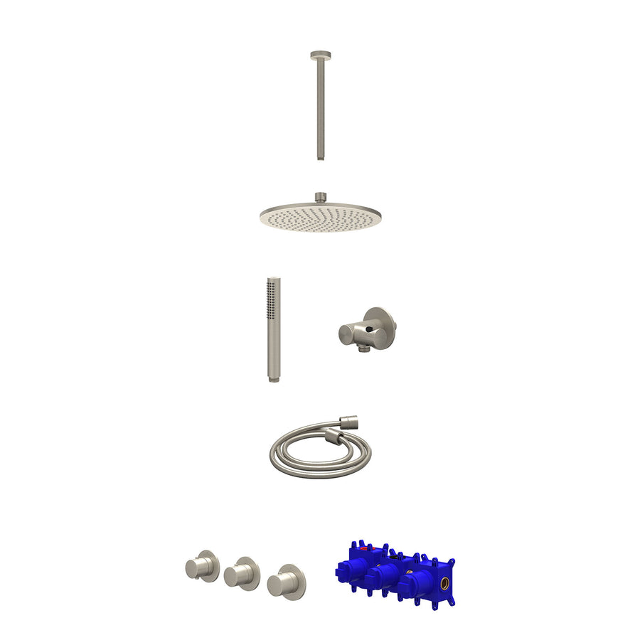 IVY Regendoucheset inbouwthermostaatkraan met 2 vaste stopkranen symmetry, plafondbuis 30cm, R25cmME, verstelbare steun met geïnt. uitlaat, doucheslang 150cm en staafmodel – Gebr. 