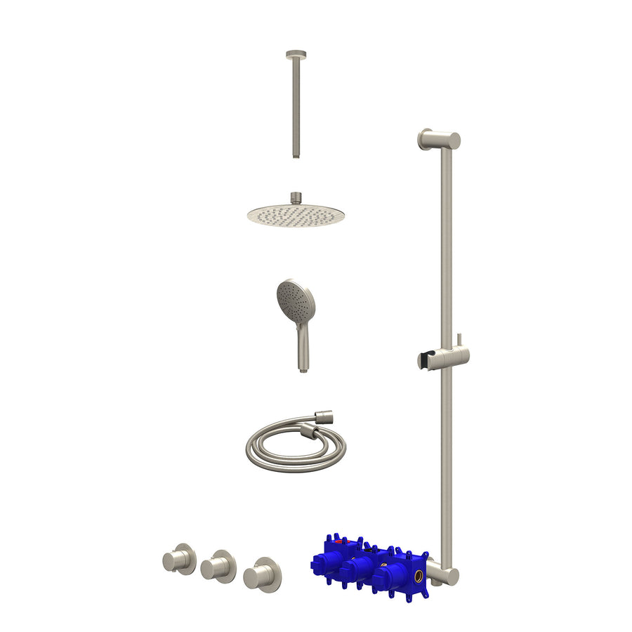 IVY Regendoucheset inbouwthermostaatkraan met 2 vaste stopkranen symmetry, plafondbuis 30cm, R20cmSL, glijstang met uitlaat, doucheslang 150cm en 3-standen handdouche – Gebr. nicke