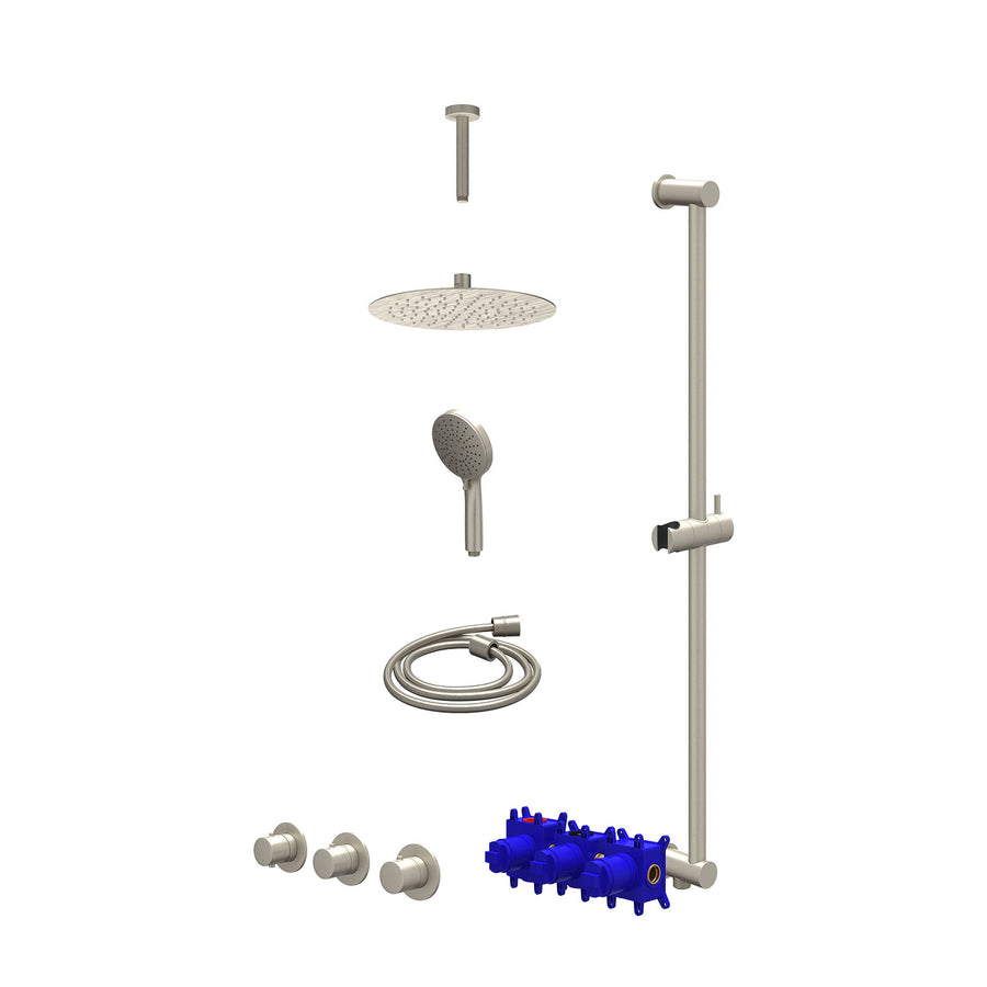 IVY Regendoucheset inbouwthermostaatkraan met 2 vaste stopkranen symmetry, plafondbuis 15cm, R25cmSL, glijstang met uitlaat, doucheslang 150cm en 3-standen handdouche – Gebr. nicke