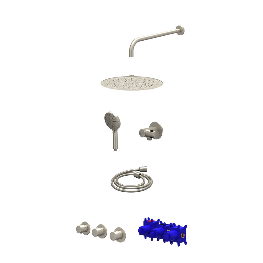 IVY Regendoucheset inbouwthermostaatkraan met 2 vaste stopkranen symmetry, wandarm, R30cmSL, verstelbare steun met geïnt. uitlaat, doucheslang 150cm en 3-standen handdouche – Gebr.