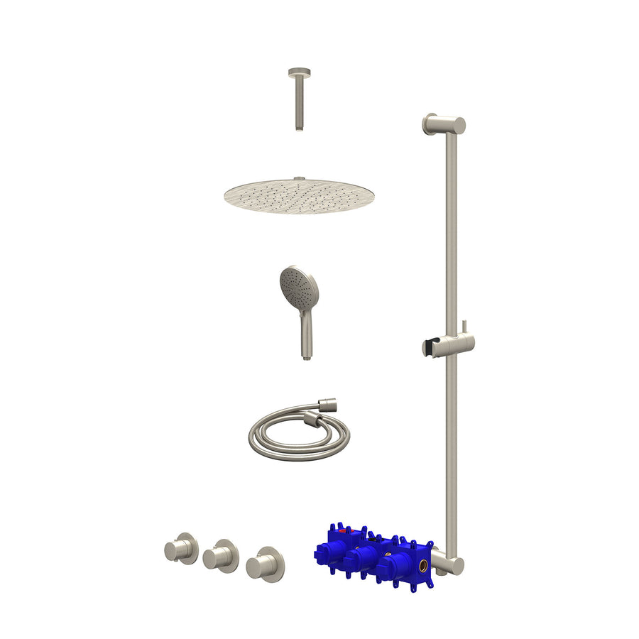 IVY Regendoucheset inbouwthermostaatkraan met 2 vaste stopkranen symmetry, plafondbuis 15cm, R30cmSL, glijstang met uitlaat, doucheslang 150cm en 3-standen handdouche – Gebr. nicke