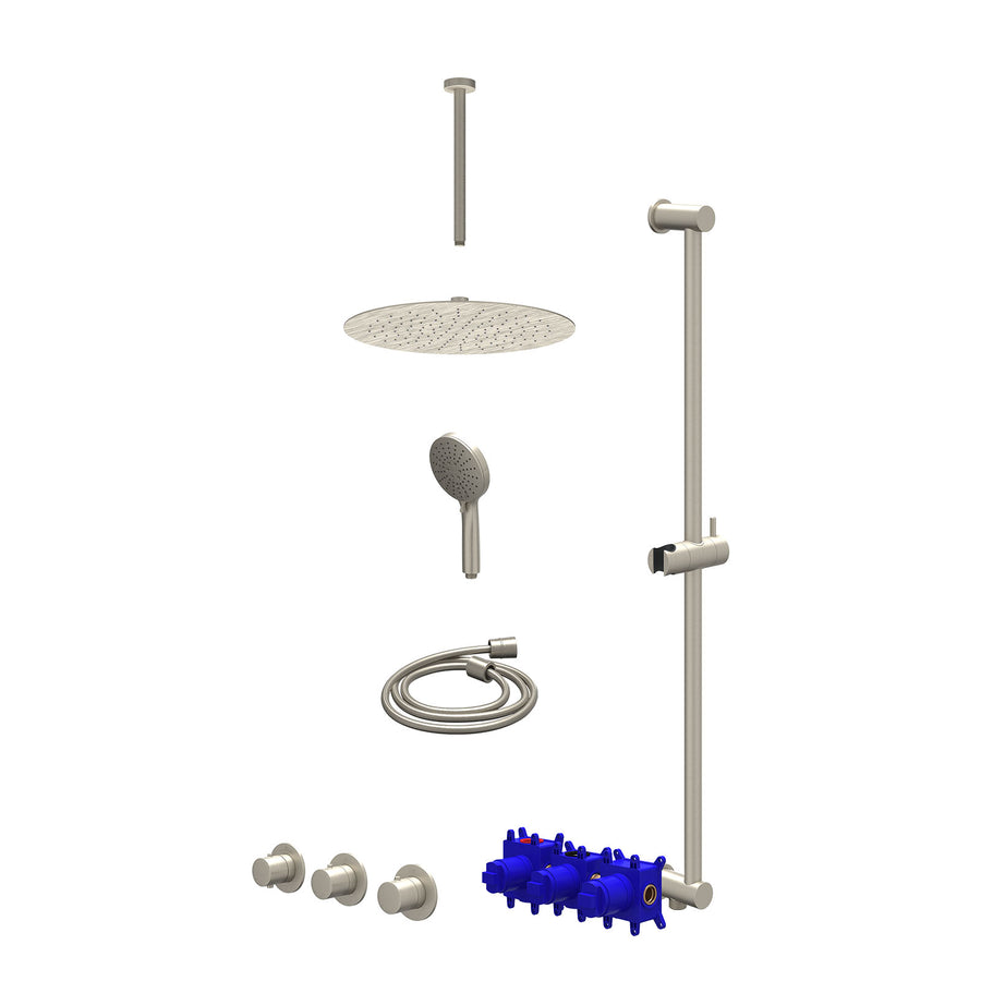 IVY Regendoucheset inbouwthermostaatkraan met 2 vaste stopkranen symmetry, plafondbuis 30cm, R30cmSL, glijstang met uitlaat, doucheslang 150cm en 3-standen handdouche – Gebr. nicke