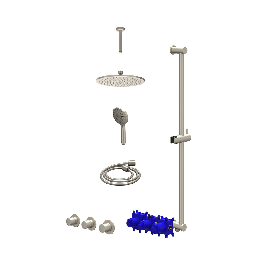IVY Regendoucheset inbouwthermostaatkraan met 2 vaste stopkranen symmetry, plafondbuis 15cm, R25cmME, glijstang met uitlaat, doucheslang 150cm en 3-standen handdouche – Gebr. nicke