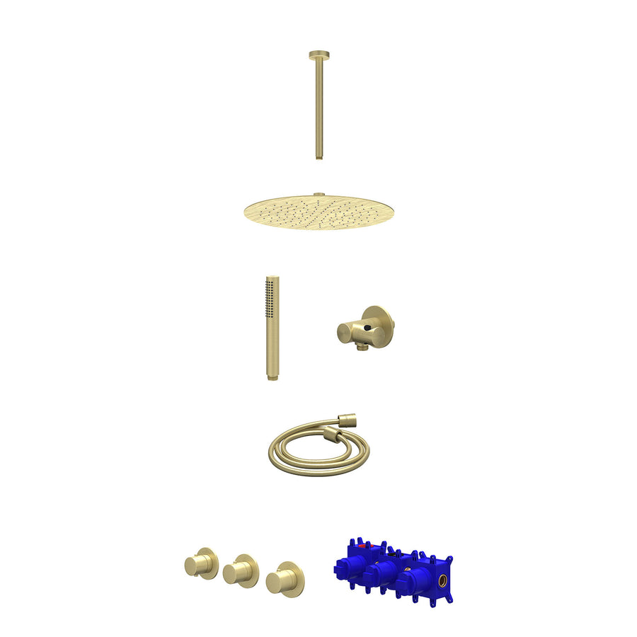 IVY Regendoucheset inbouwthermostaatkraan met 2 vaste stopkranen symmetry, plafondbuis 30cm, R30cmSL, verstelbare steun met geïnt. uitlaat, doucheslang 150cm en staafmodel – Gebr. 