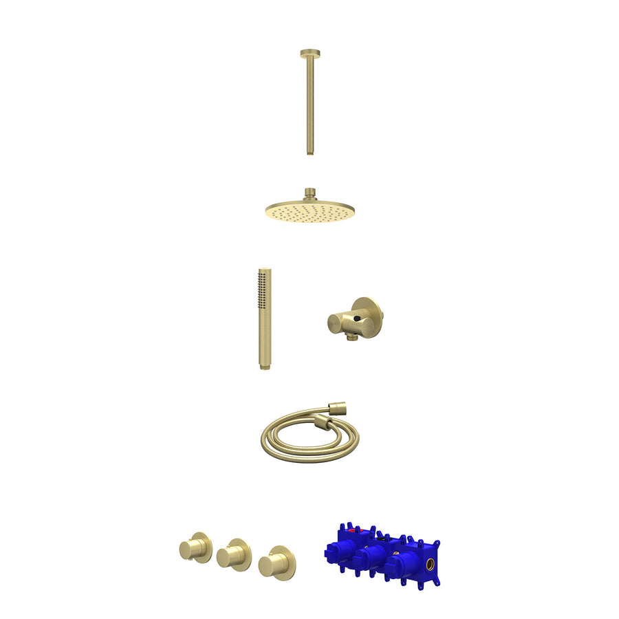 IVY Regendoucheset inbouwthermostaatkraan met 2 vaste stopkranen symmetry, plafondbuis 30cm, R20cmME, verstelbare steun met geïnt. uitlaat, doucheslang 150cm en staafmodel – Gebr. 