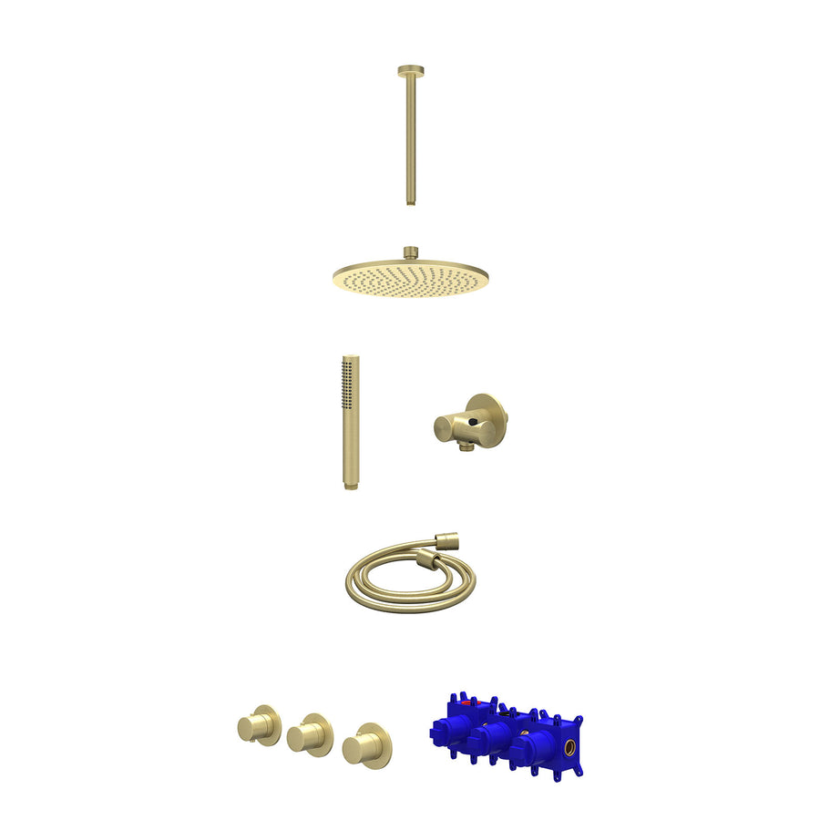 IVY Regendoucheset inbouwthermostaatkraan met 2 vaste stopkranen symmetry, plafondbuis 30cm, R25cmME, verstelbare steun met geïnt. uitlaat, doucheslang 150cm en staafmodel – Gebr. 