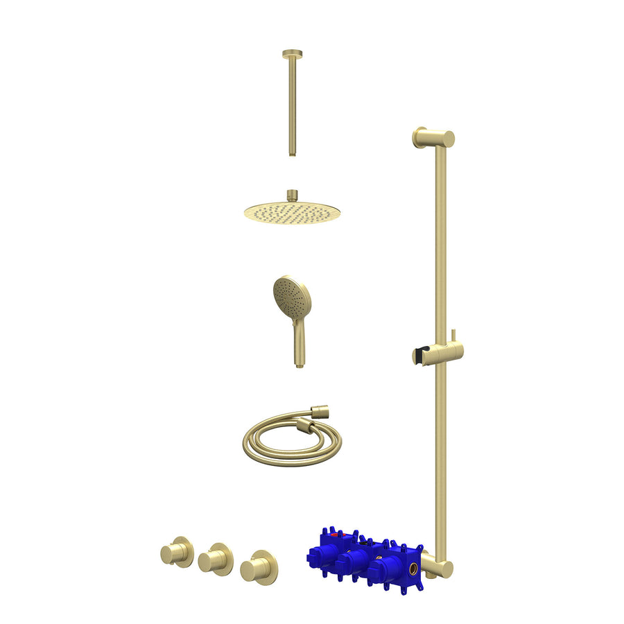 IVY Regendoucheset inbouwthermostaatkraan met 2 vaste stopkranen symmetry, plafondbuis 30cm, R20cmSL, glijstang met uitlaat, doucheslang 150cm en 3-standen handdouche – Gebr. mat g