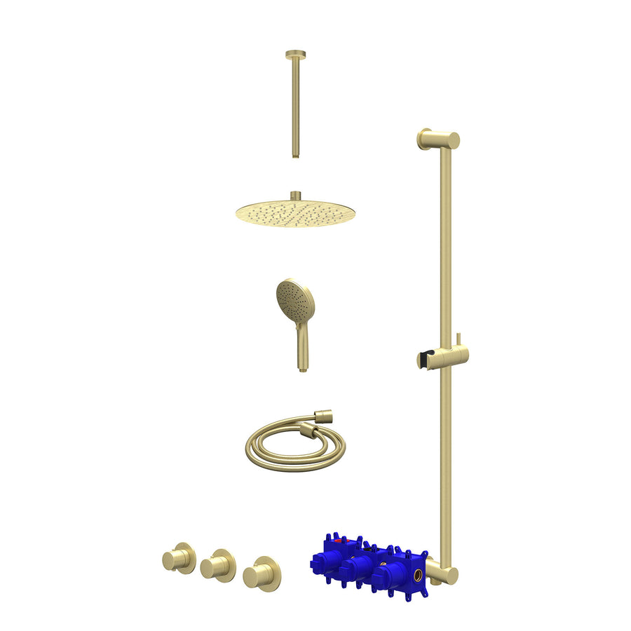 IVY Regendoucheset inbouwthermostaatkraan met 2 vaste stopkranen symmetry, plafondbuis 30cm, R25cmSL, glijstang met uitlaat, doucheslang 150cm en 3-standen handdouche – Gebr. mat g
