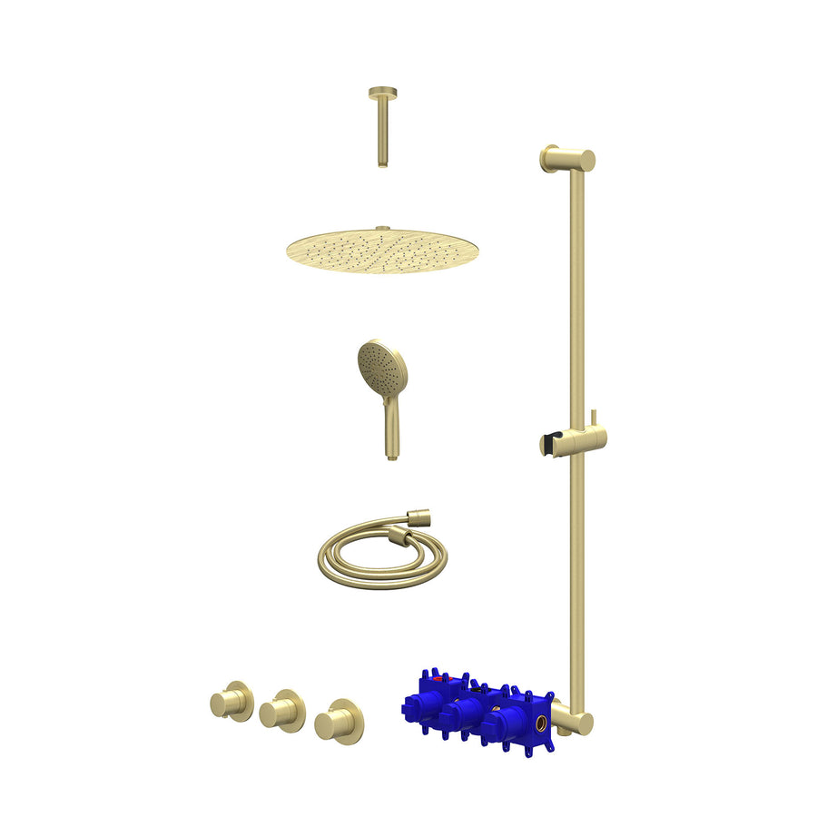 IVY Regendoucheset inbouwthermostaatkraan met 2 vaste stopkranen symmetry, plafondbuis 15cm, R30cmSL, glijstang met uitlaat, doucheslang 150cm en 3-standen handdouche – Gebr. mat g