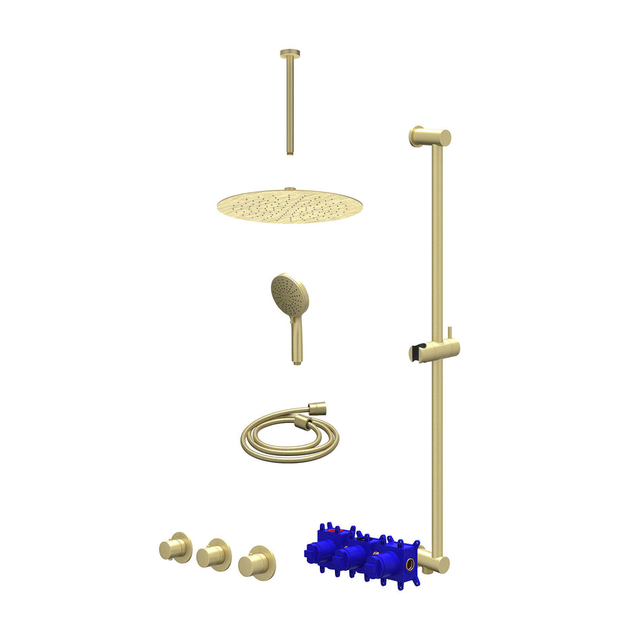 IVY Regendoucheset inbouwthermostaatkraan met 2 vaste stopkranen symmetry, plafondbuis 30cm, R30cmSL, glijstang met uitlaat, doucheslang 150cm en 3-standen handdouche – Gebr. mat g