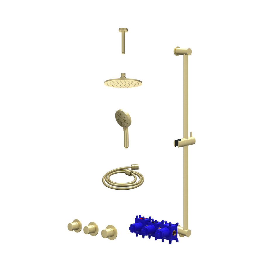 IVY Regendoucheset inbouwthermostaatkraan met 2 vaste stopkranen symmetry, plafondbuis 15cm, R20cmME, glijstang met uitlaat, doucheslang 150cm en 3-standen handdouche – Gebr. mat g