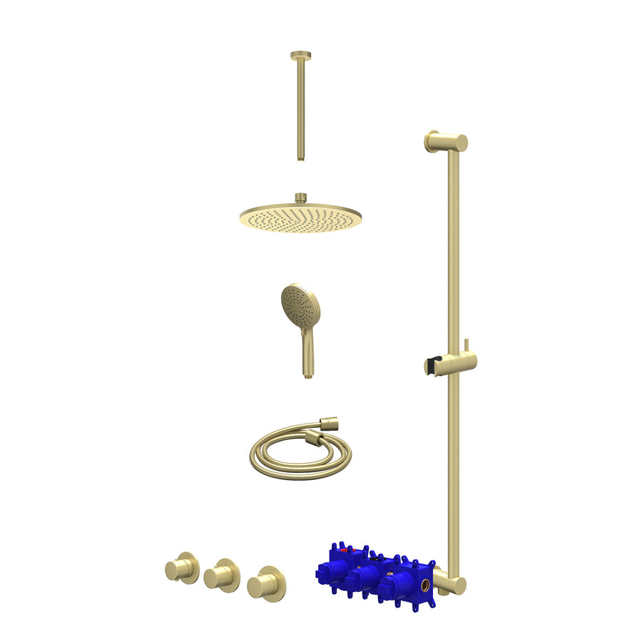 IVY Regendoucheset inbouwthermostaatkraan met 2 vaste stopkranen symmetry, plafondbuis 30cm, R25cmME, glijstang met uitlaat, doucheslang 150cm en 3-standen handdouche – Gebr. mat g