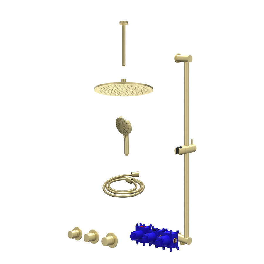 IVY Regendoucheset inbouwthermostaatkraan met 2 vaste stopkranen symmetry, plafondbuis 30cm, R30cmME, glijstang met uitlaat, doucheslang 150cm en 3-standen handdouche – Gebr. mat g