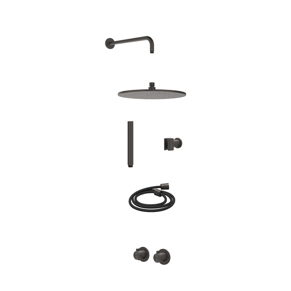 Excl. inbouwbox regendoucheset inbouwthermostaatkraan met 2-weg stop-omstel symmetry, 40cm wandarm, R30cmME, houder met uitlaat, doucheslang 150cm en staafmodel