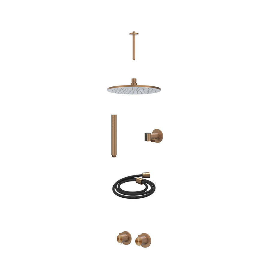 IVY Excl. inbouwbox regendoucheset inbouwthermostaatkraan met 2-weg stop-omstel symmetry, plafondbuis 20cm, R25cmME, glijstang met uitlaat, doucheslang 150cm en staafmodel – RVS316