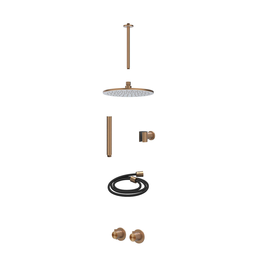 IVY Excl. inbouwbox regendoucheset inbouwthermostaatkraan met 2-weg stop-omstel symmetry, plafondbuis 30cm, R25cmME, houder met uitlaat, doucheslang 150cm en staafmodel – RVS316 ge