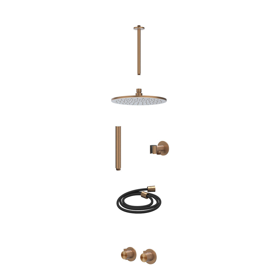 IVY Excl. inbouwbox regendoucheset inbouwthermostaatkraan met 2-weg stop-omstel symmetry, plafondbuis 30cm, R25cmME, glijstang met uitlaat, doucheslang 150cm en staafmodel – RVS316
