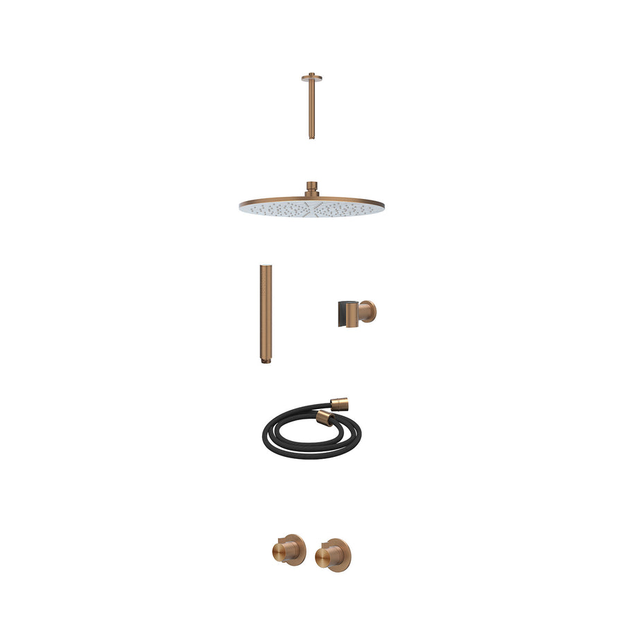 IVY Excl. inbouwbox regendoucheset inbouwthermostaatkraan met 2-weg stop-omstel symmetry, plafondbuis 20cm, R30cmME, houder met uitlaat, doucheslang 150cm en staafmodel – RVS316 ge