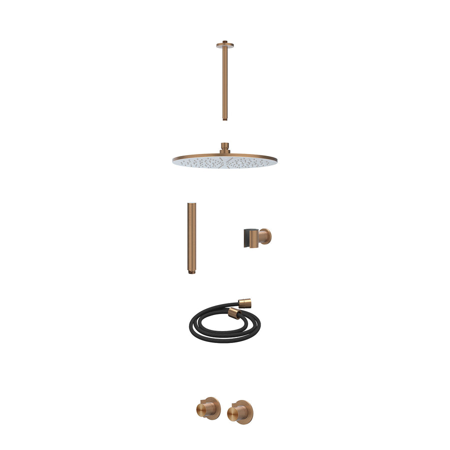 IVY Excl. inbouwbox regendoucheset inbouwthermostaatkraan met 2-weg stop-omstel symmetry, plafondbuis 30cm, R30cmME, houder met uitlaat, doucheslang 150cm en staafmodel – RVS316 ge