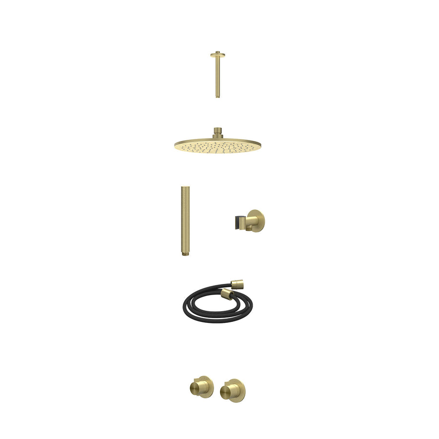 IVY Excl. inbouwbox regendoucheset inbouwthermostaatkraan met 2-weg stop-omstel symmetry, plafondbuis 20cm, R25cmME, glijstang met uitlaat, doucheslang 150cm en staafmodel – RVS316