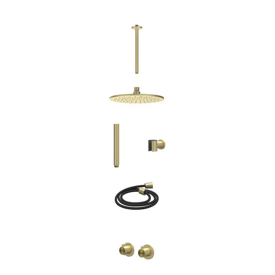IVY Excl. inbouwbox regendoucheset inbouwthermostaatkraan met 2-weg stop-omstel symmetry, plafondbuis 30cm, R25cmME, houder met uitlaat, doucheslang 150cm en staafmodel – RVS316 ge
