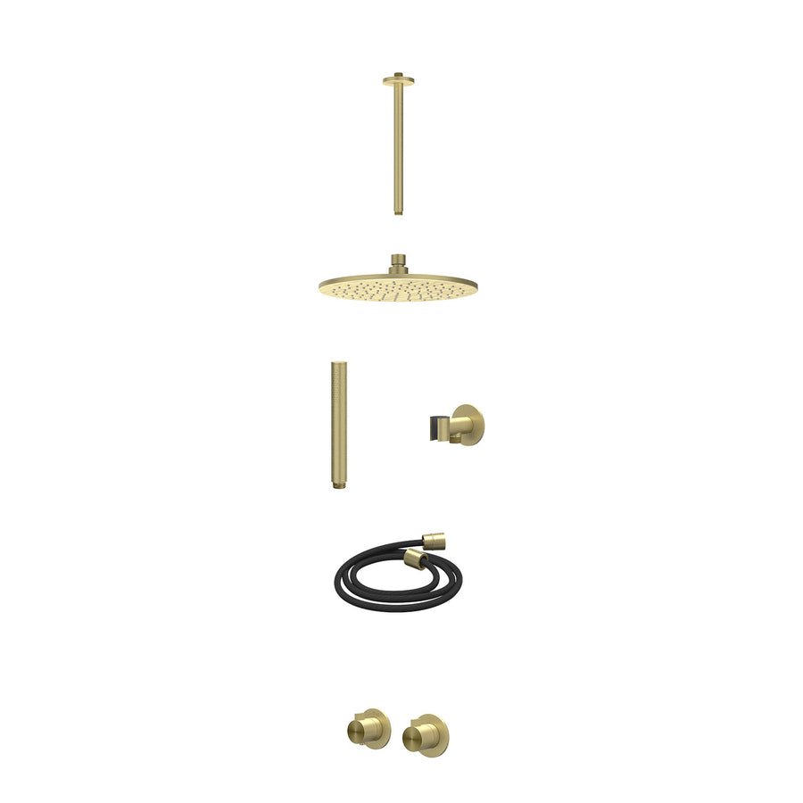 IVY Excl. inbouwbox regendoucheset inbouwthermostaatkraan met 2-weg stop-omstel symmetry, plafondbuis 30cm, R25cmME, glijstang met uitlaat, doucheslang 150cm en staafmodel – RVS316