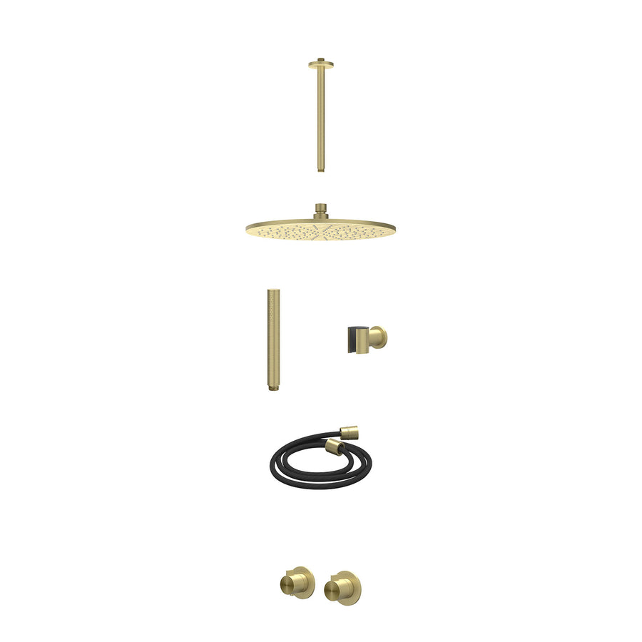 IVY Excl. inbouwbox regendoucheset inbouwthermostaatkraan met 2-weg stop-omstel symmetry, plafondbuis 30cm, R30cmME, houder met uitlaat, doucheslang 150cm en staafmodel – RVS316 ge