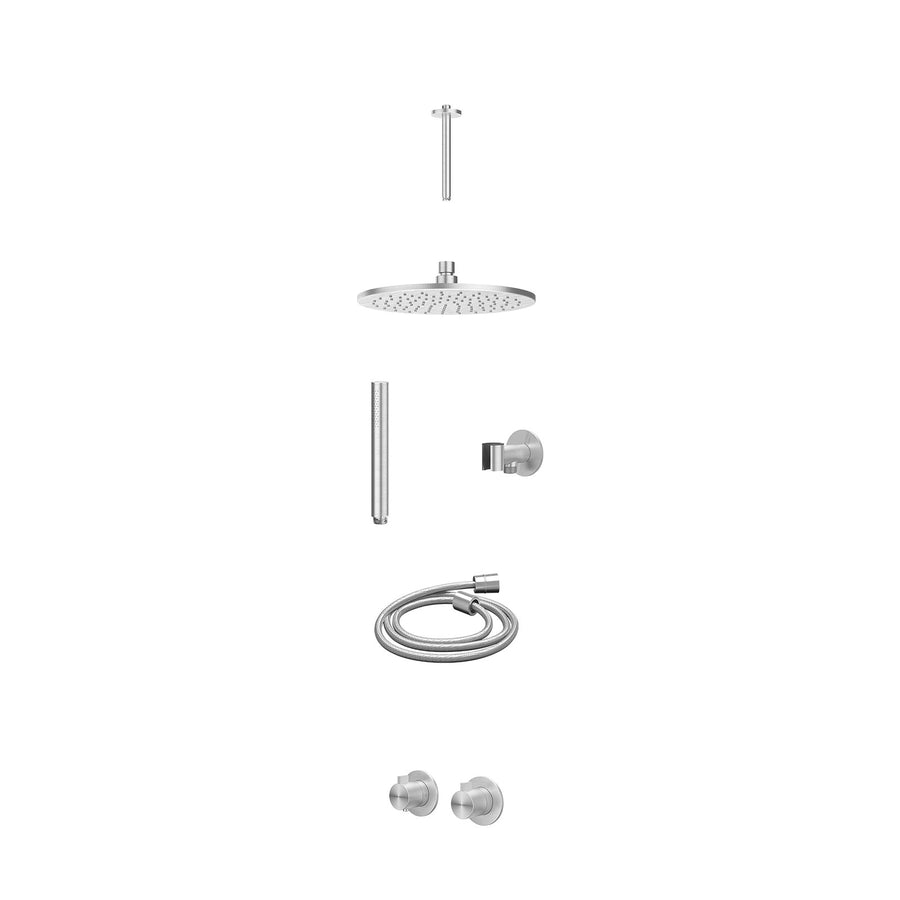 IVY Excl. inbouwbox regendoucheset inbouwthermostaatkraan met 2-weg stop-omstel symmetry, plafondbuis 20cm, R25cmME, glijstang met uitlaat, doucheslang 150cm en staafmodel – RVS316