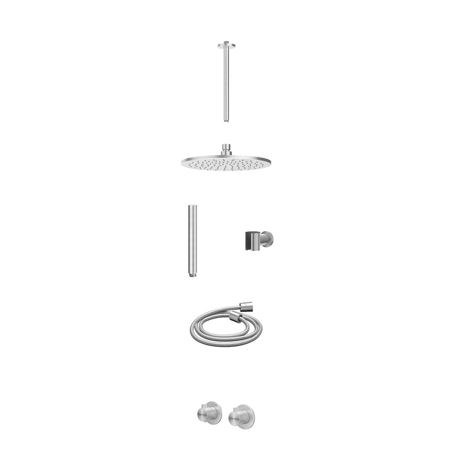 IVY Excl. inbouwbox regendoucheset inbouwthermostaatkraan met 2-weg stop-omstel symmetry, plafondbuis 30cm, R25cmME, houder met uitlaat, doucheslang 150cm en staafmodel – RVS316 ge