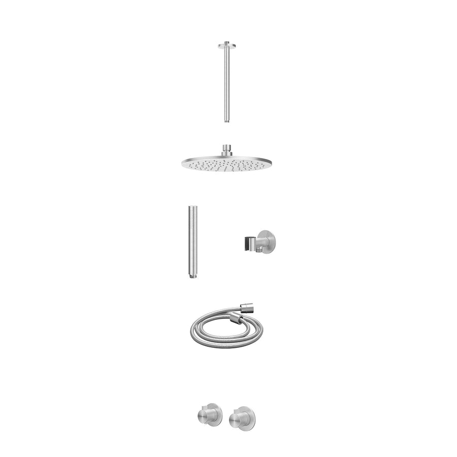 IVY Excl. inbouwbox regendoucheset inbouwthermostaatkraan met 2-weg stop-omstel symmetry, plafondbuis 30cm, R25cmME, glijstang met uitlaat, doucheslang 150cm en staafmodel – RVS316