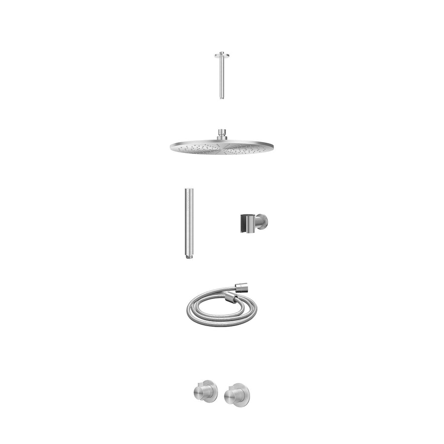 IVY Excl. inbouwbox regendoucheset inbouwthermostaatkraan met 2-weg stop-omstel symmetry, plafondbuis 20cm, R30cmME, houder met uitlaat, doucheslang 150cm en staafmodel – RVS316 ge