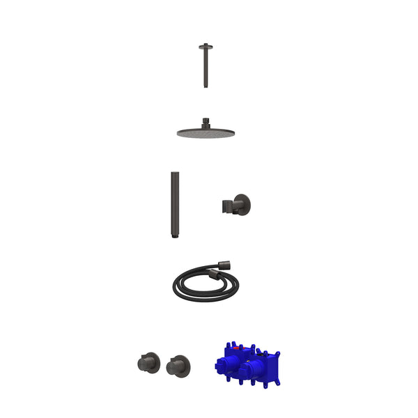 Regendoucheset inbouwthermostaatkraan met 2-weg stop-omstel symmetry, plafondbuis 20cm, R20cmME, glijstang met uitlaat, doucheslang 150cm en staafmodel