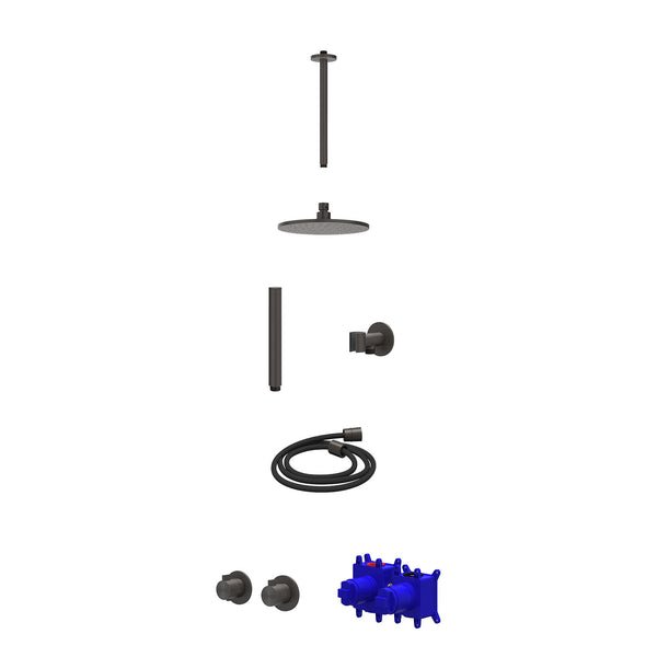 Regendoucheset inbouwthermostaatkraan met 2-weg stop-omstel symmetry, plafondbuis 30cm, R20cmME, glijstang met uitlaat, doucheslang 150cm en staafmodel